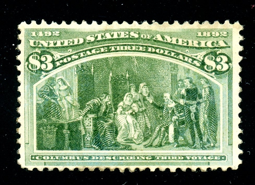 USA Scott 243 Unused Fine, Regummed, $3 Columbian (SCV $700)