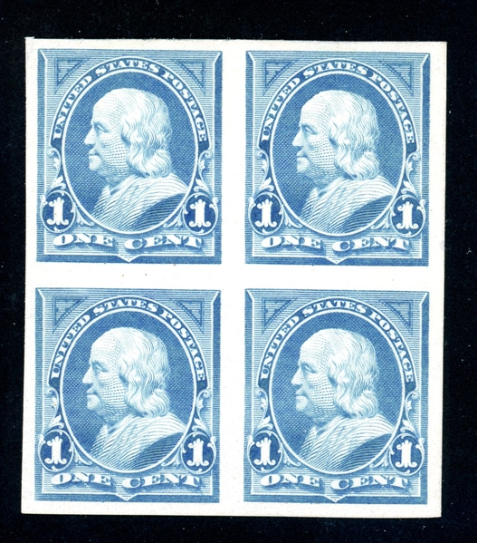 USA Scott 247P4 1c Blue Plate Proof on Card, Block of 4, VF (SCV $450)