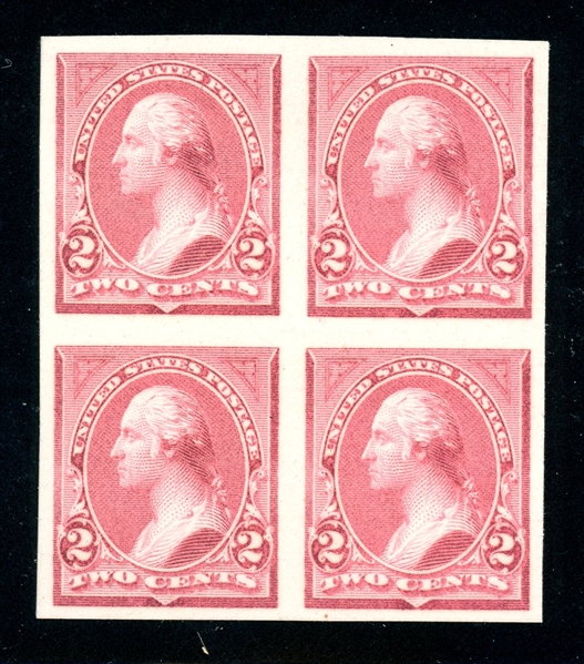USA Scott 248P4 2c Pink, Type I, Plate Proof on Card, Block of 4, VF (SCV $450)
