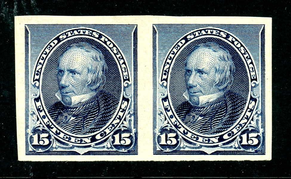 USA Scott 227P5  15c Indigo Plate Proof Pair on Stamp Paper (SCV $625)