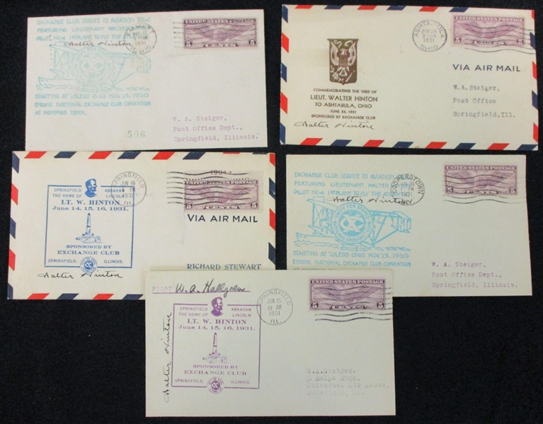 Walter Hinton Signed Airmail Covers, 1931, Qty 9 (Est $400-500)