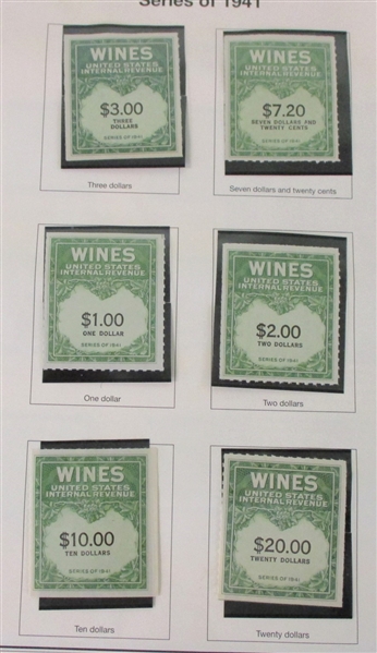 USA Wine Stamps, Series 1941 on Mystic Pages (SCV $410)