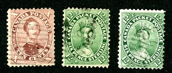 Canada Scott 17, 18 (x2) Used, Avg - 1859 Issues (SCV $475)
