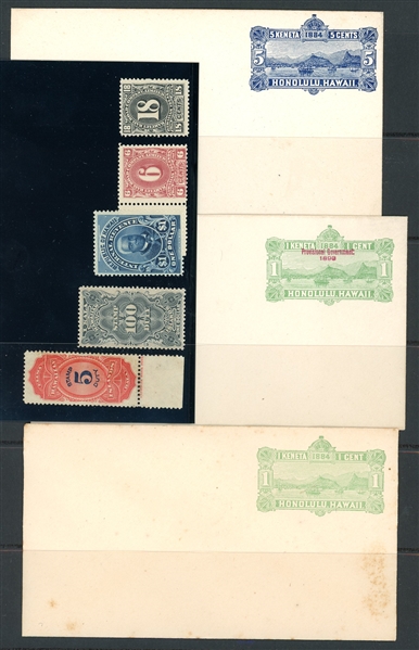 Hawaii Mostly Unused Accumualtion with Revenues and Postal Stationery (Est $250-350)