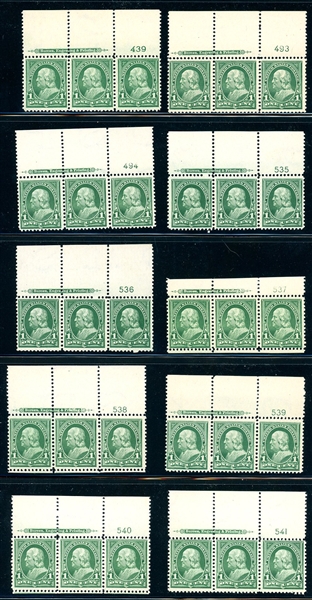 USA Scott 279 Plate Strip/3 with BEP Imprint, 15 Different Plate Numbers, All MNH (SCV $1275)