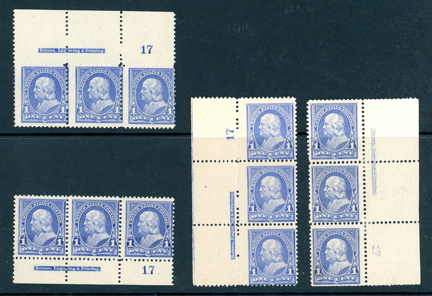 USA Scott 246 Plate #17 Strip/3 with BEP Imprint, 4 Different Positions, MLH (SCV $540)