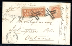 Canada Scott 37, F1 on Registered Cover, 1879, Crossroads Cancel (Est $75-100)