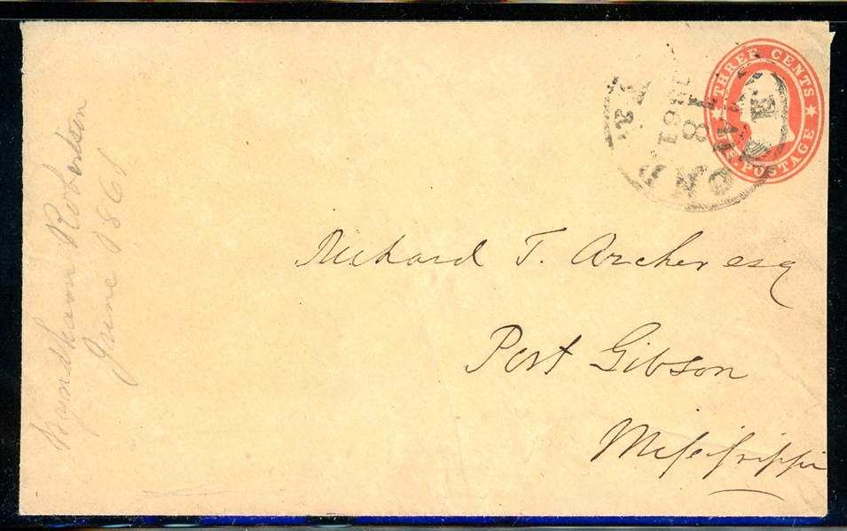 USA 3c Star Die Postal Stationery Used in CSA 1861 (Est $150-250)
