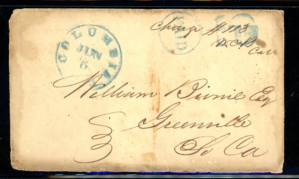 CSA Cover Columbia SC Handstamp PAID 10, 1864 (Est $50-100)
