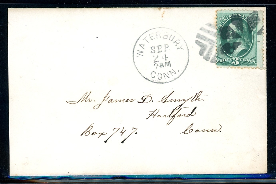 USA Scott 158 on Cover, Waterbury Combination Cancels (Est $150-200)