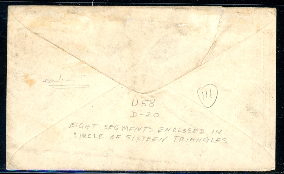 USA Scott U58 Entire, 1868 Waterbury Cancel Rohloff D-20 (Est $150-200)