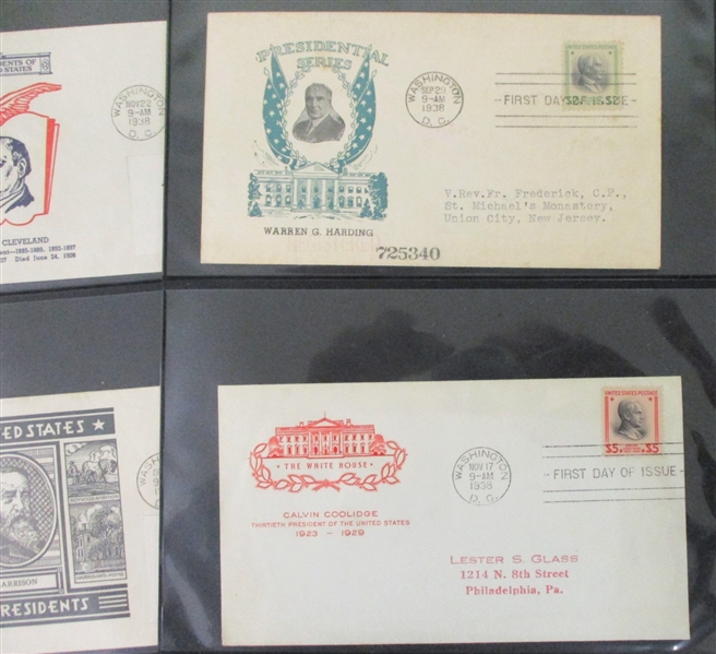 USA 1938 Presidential Complete Set of First Day Covers (Est $160-200)