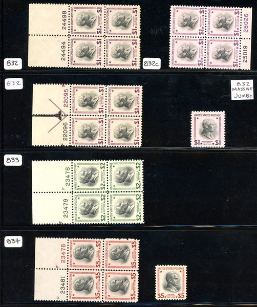 USA Scott 832-834 MNH Plate Blocks with Extras (SCV $587)