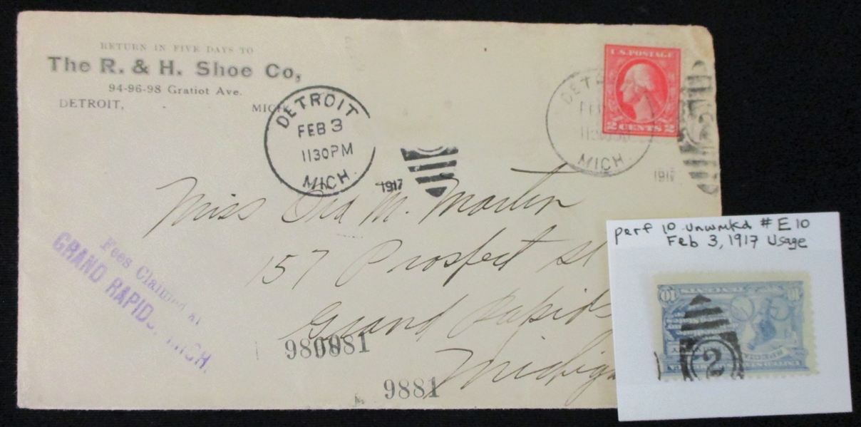 USA 3 Different Scott E10 & 463 Frankings on 1917 Covers (Est $150-200)