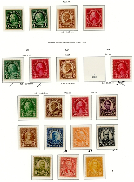 USA Definitives 1922-1932, Unused Group on Pages (Est $300-400)