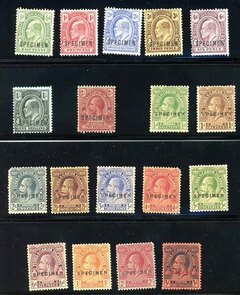 Turks and Caicos Islands Early Issues with SPECIMEN Overprints (Est $100-150)) 