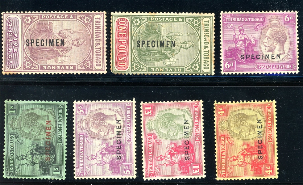 Trinidad and Tobago Specimen Stamps, 7 Different (Est $40-60)