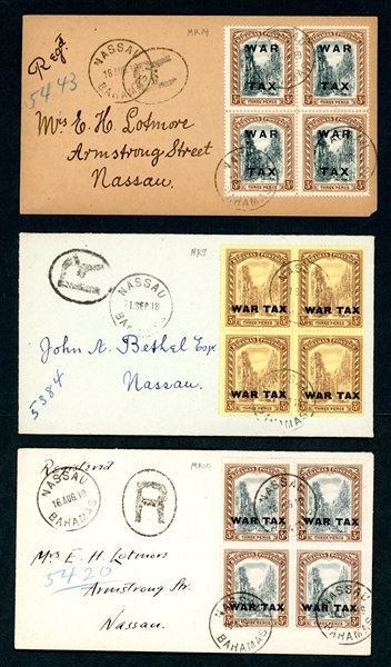Bahamas War Tax Covers, 1918-9, 6 Different (Est $150-200)
