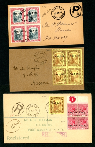 Bahamas War Tax Covers, 1918-9, 6 Different (Est $150-200)