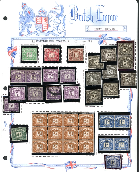 Great Britain Mint/Used Postage Due Hoard on Pages (Est $100-200)