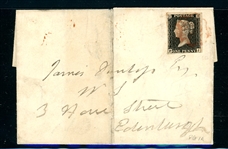 Great Britain Scott 1 on Folded Letter 1840 (SCV $750)
