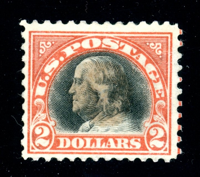 USA Scott 523 MH, 1918 Franklin $2 Orange Red & Black, Stain (SCV $525) 
