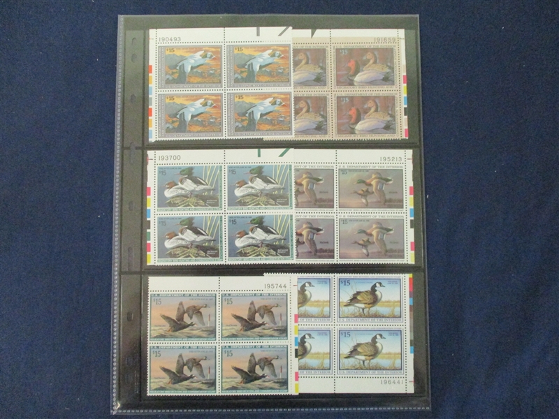 USA Ducks MNH Plate Blocks, RW47-RW81 Complete (Face $1830)