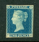 Great Britain Scott 4 Mint, Just 4 Margin - 2p Blue on Blue Paper (SCV $6250)