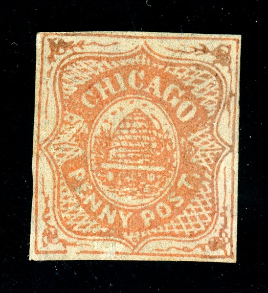 USA Local Scott 38L1 Unused 4-Margin, 1862 Chicago Penny Post, 2021 Crowe Cert (SCV $800)