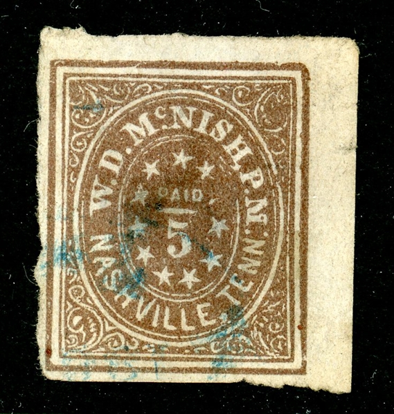 Confederate States Scott 61X5 Used, Blue Cancel, Faults (SCV $750)