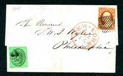 Boyds City Express, Scott 20L7, 2c Black on Green Glazed on Folded Letter (Est $100-200)