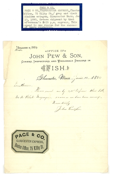 Page & Co. Express Label on Merchandise Order, 1886 (Est $90-120)