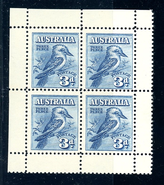 Australia Scott 95a MLH, F-VF, 1928 Kookaburra Pane of 4 (SCV $175)