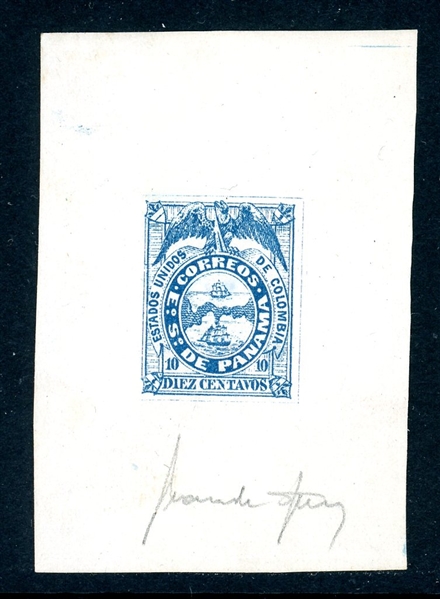 Panama Sperati Signed Die Proof, 1878 Coat of Arms Issue (Est $50-100)