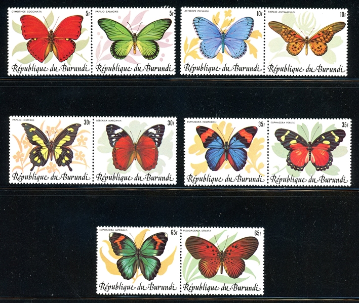 Burundi Scott 611-615 MNH VF Pairs - 1984 Butterflies (SCV $315)