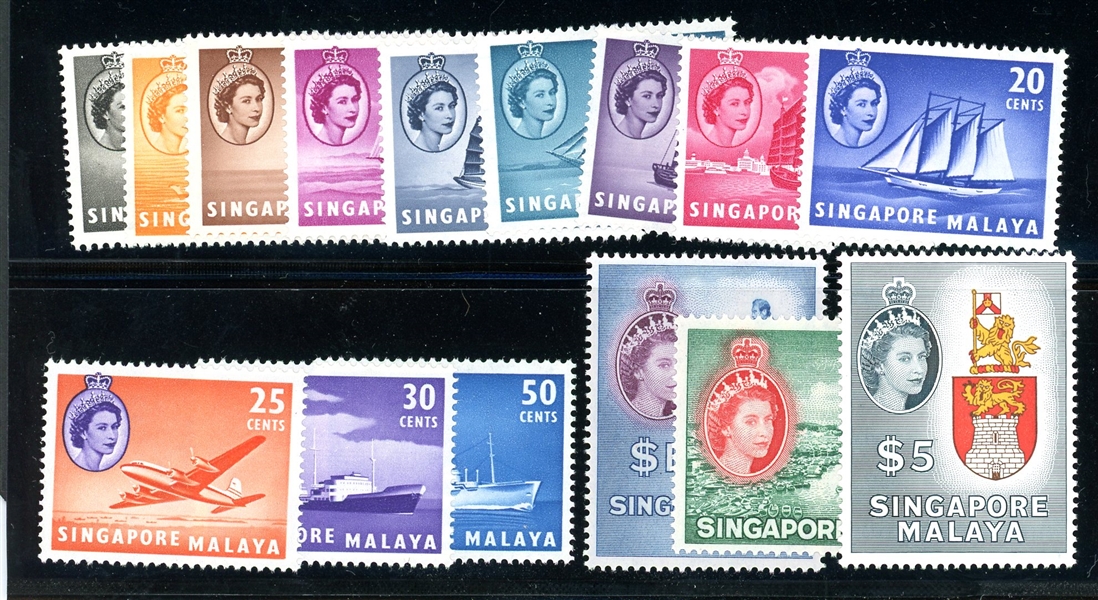 Singapore Scott 28-42 MNH Complete Set, 1955 (SCV $156)