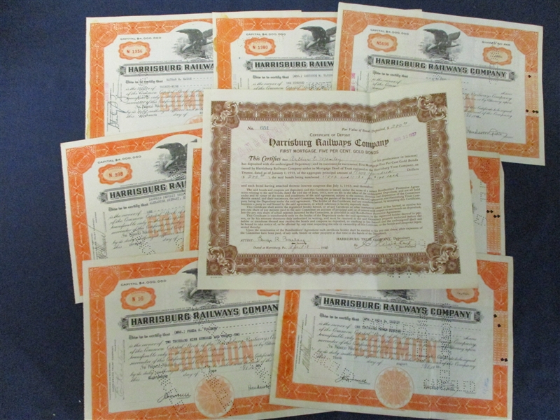 Harrisburg Railways Co 1937-8 Stock Certificates (Est $150-200)
