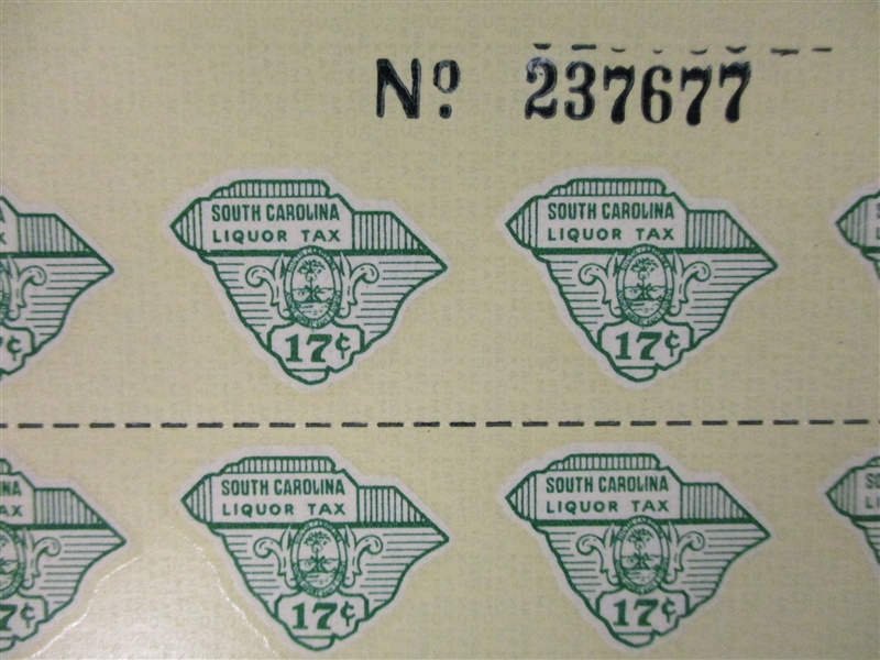 South Carolina Liquor Tax Mint Sheets of 100 (Est $175-250)