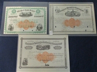 Railroad Stock Certificates, 19th Century, 3 Different with Scott RN-U1 (Est $200-250)