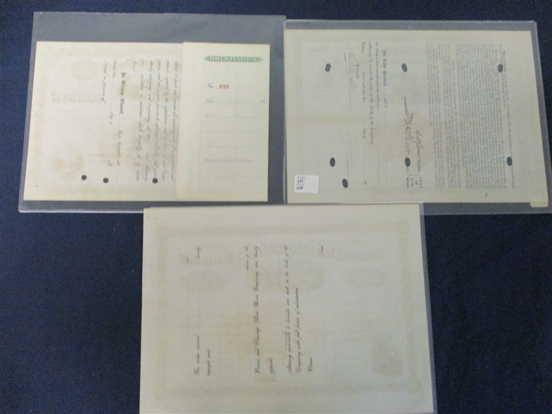 Railroad Stock Certificates, 19th Century, 3 Different with Scott RN-U1 (Est $200-250)