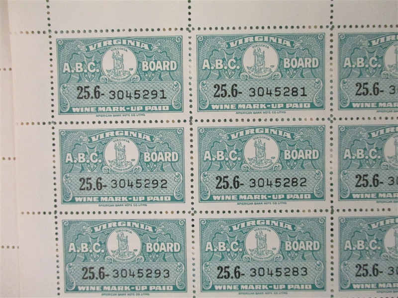 Virginia Wine and Oregon/Washington Melon and Tomato Stamps, Full Sheets (Est $100-150)