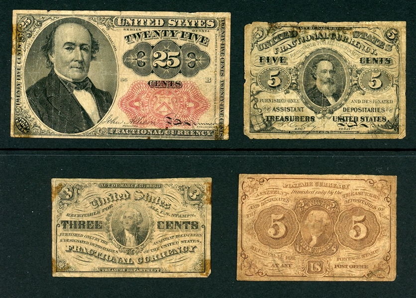 Postage and Fractional Currency, 4 Pieces (Est $50-70)