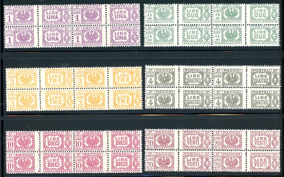Italy Scott Q55-Q60 MNH Complete Set in Blocks of 4, 1946 Parcel Post (SCV $800)