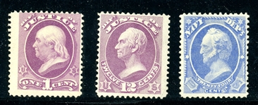 USA Scott O25, O30, O43 MNG Fine, 1873 Officials (SCV $425)