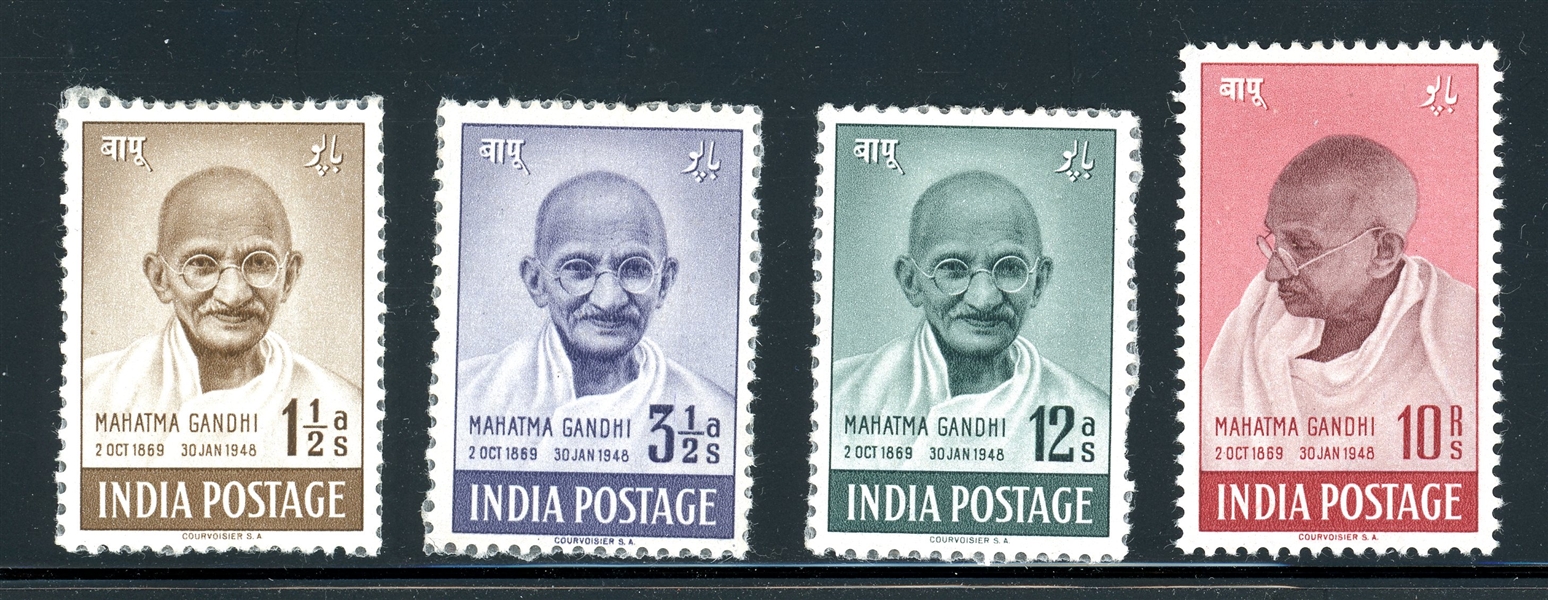 India Scott 203-206 MH Complete Set, 1948 Gandhi (SCV $557)
