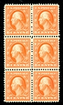 USA Scott 379 MNH VF Block of 6, 1911 6c Washington (SCV $510)