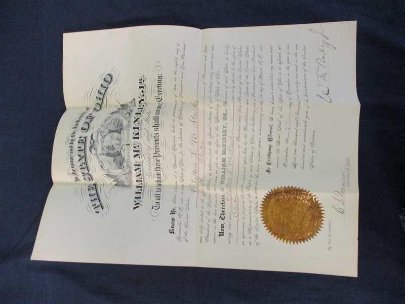 Governor William McKinley, Jr Signatures on Elector Certificates (Est $400-500)