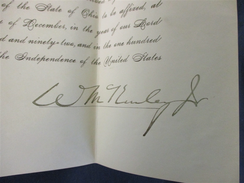 Governor William McKinley, Jr Signatures on Elector Certificates (Est $400-500)