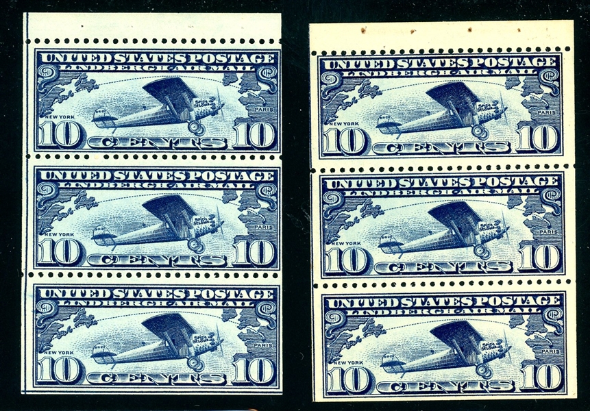 USA Scott C10a Mint, 2 Different Position Pieces, Lindbergh Pane (SCV $185)