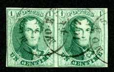 Belgium Scott 9 Used Pair, 4 Margin, 1861 Leopold I (SCV $250)